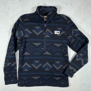 The North Face Men's Small Navy and Charcoal Aztec Cotton Zip-Up Sweater